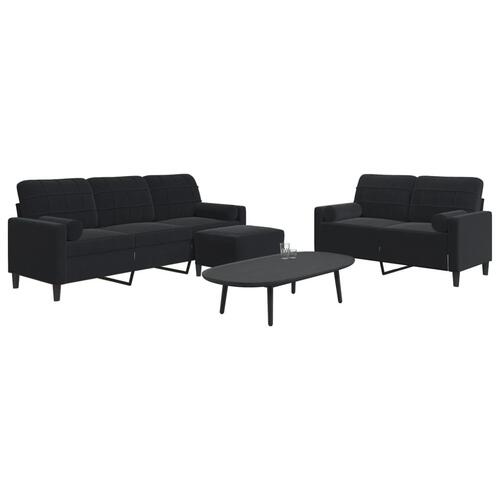 3 personers sofa med hynder og bolsterpuder velour sort
