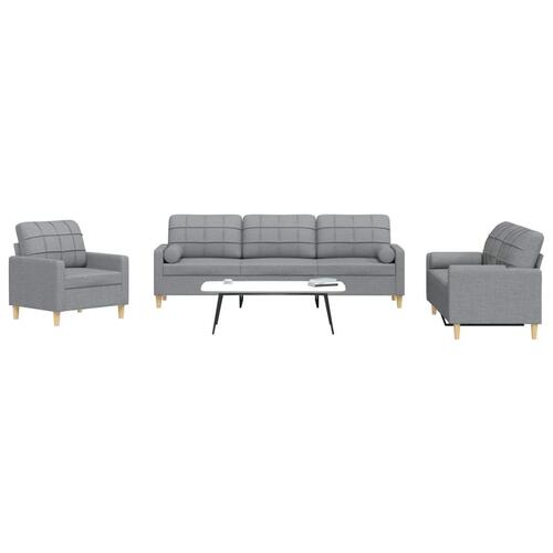 3 personers sofa med pyntepuder stof lysegrå