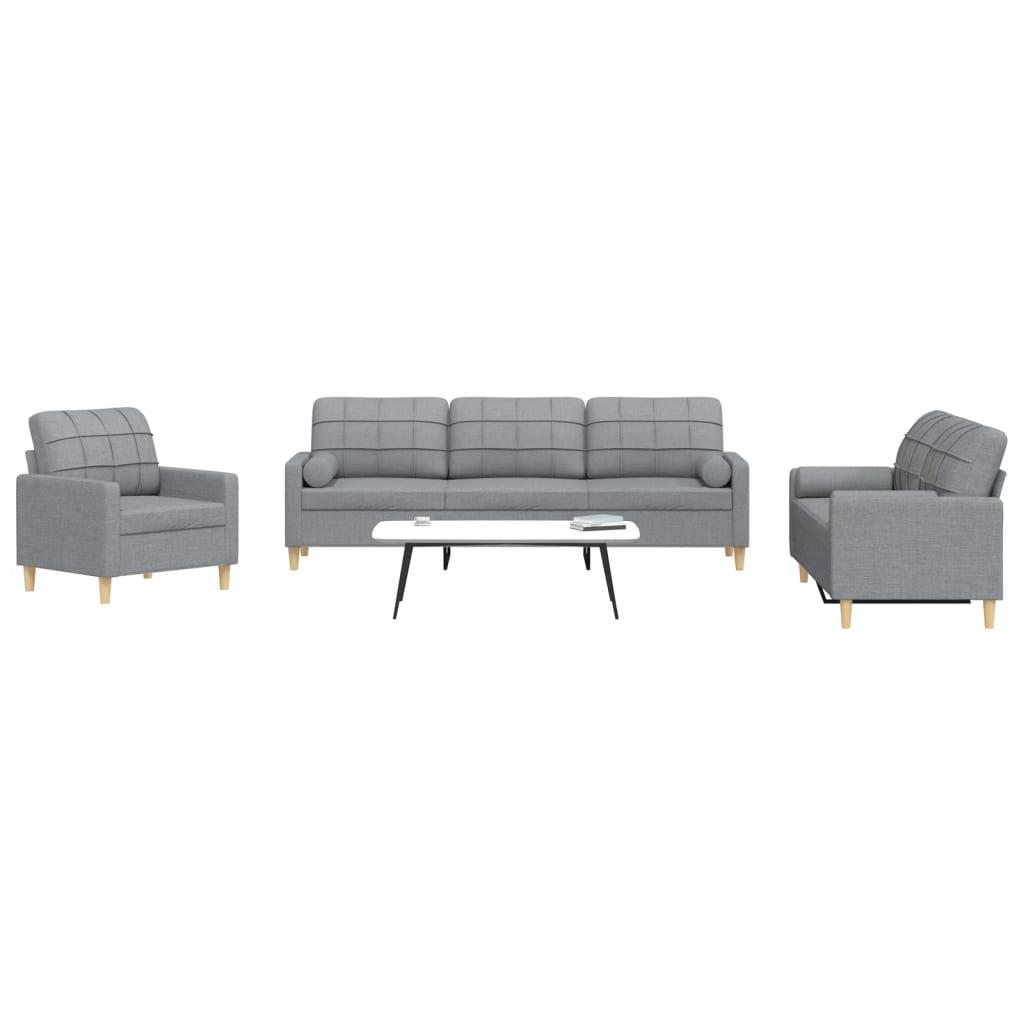 3 personers sofa med pyntepuder stof lysegrå