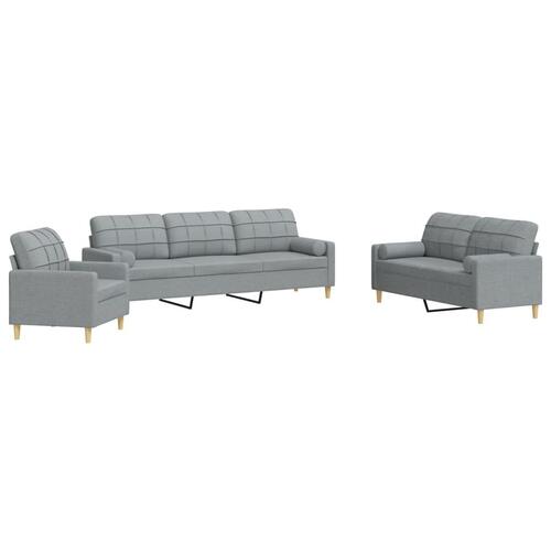 3 personers sofa med pyntepuder stof lysegrå