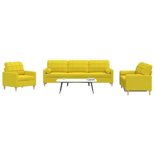 3 personers sofa med pyntepuder stof lysegul