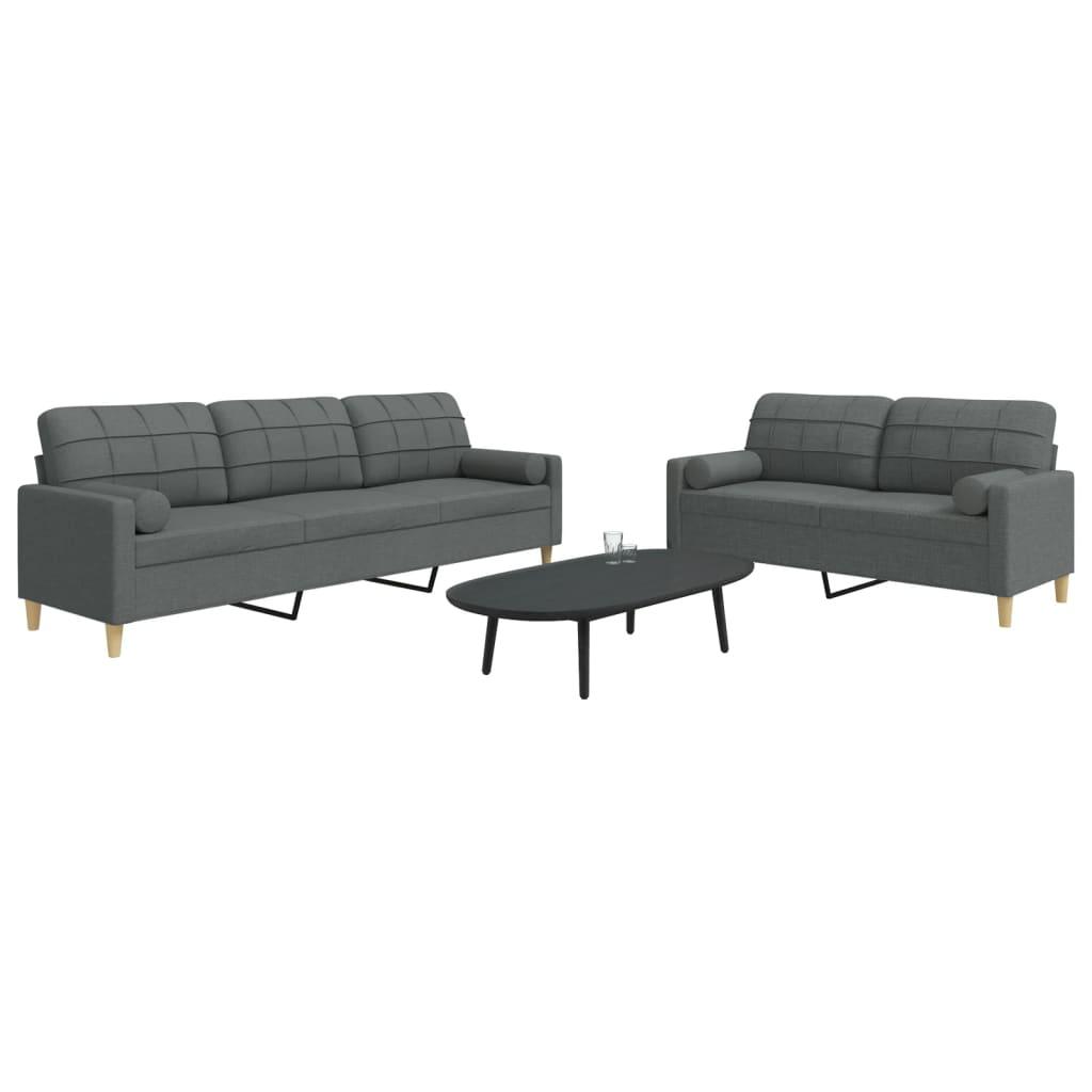 2 personers sofa med pyntepuder stof mørkegrå
