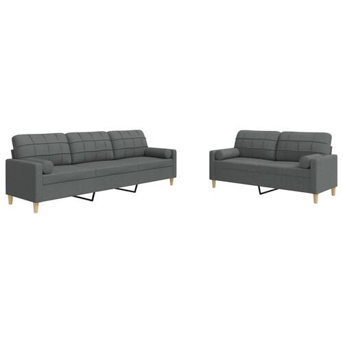 2 personers sofa med pyntepuder stof mørkegrå