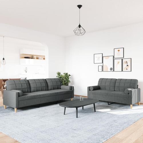 2 personers sofa med pyntepuder stof mørkegrå