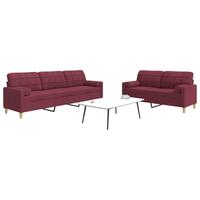 2 personers sofa med pyntepuder stof vinrød