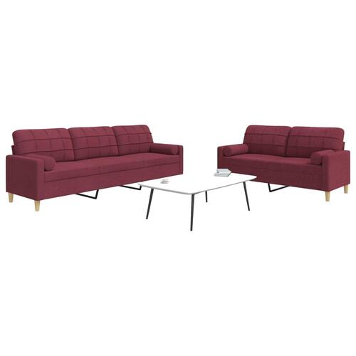 2 personers sofa med pyntepuder stof vinrød