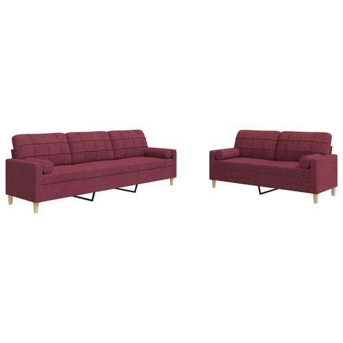 2 personers sofa med pyntepuder stof vinrød