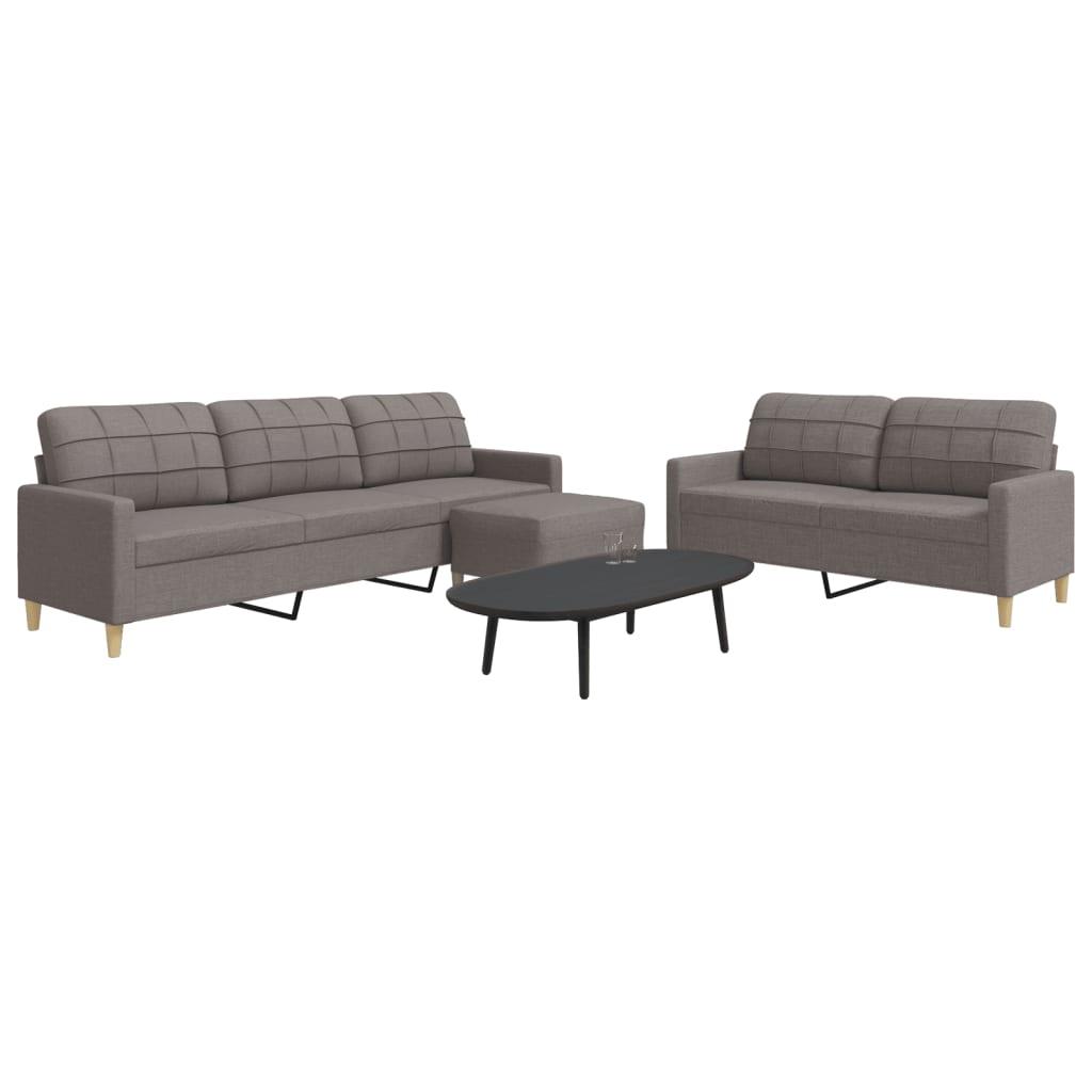3 personers sofa med fodskammel stof gråbrun