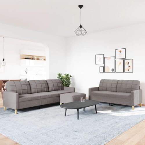 3 personers sofa med fodskammel stof gråbrun