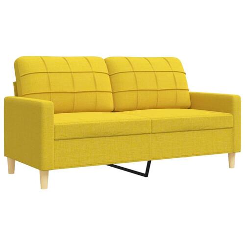 3 personers sofa med fodskammel og pyntepuder stof gul
