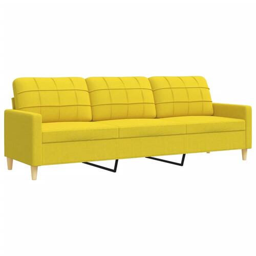 3 personers sofa med fodskammel og pyntepuder stof gul