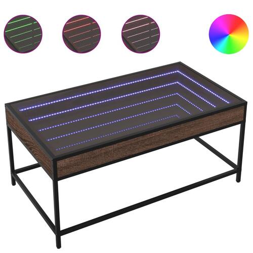 Sofabord med Infinity LED-lys 90x50x41 cm brun egetræsfarve