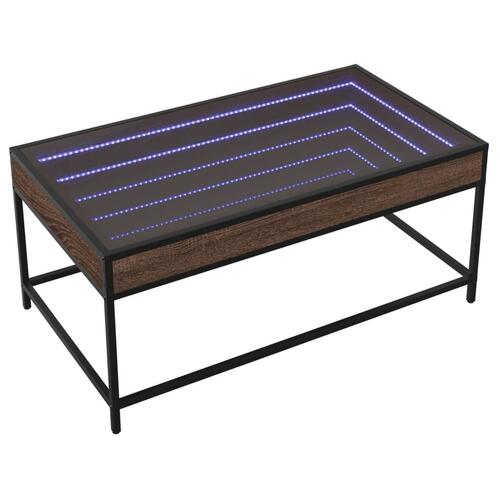Sofabord med Infinity LED-lys 90x50x41 cm brun egetræsfarve