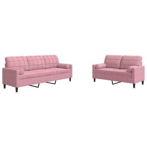 2 personers sofa med hynder og bolsterpuder velour lyserød
