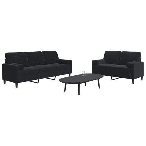 2 personers sofa med hynder og bolsterpuder velour sort