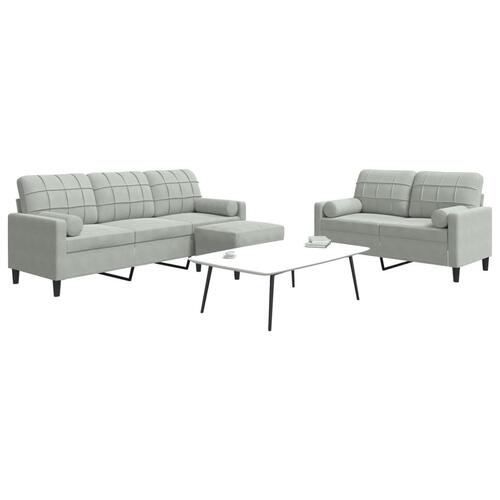 3 personers sofa med hynder og bolsterpuder velour lysegrå
