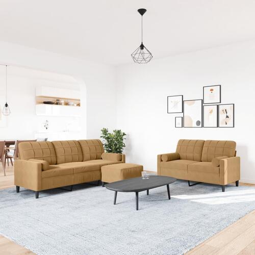 3 personers sofa med hynder og bolsterpuder velour brun