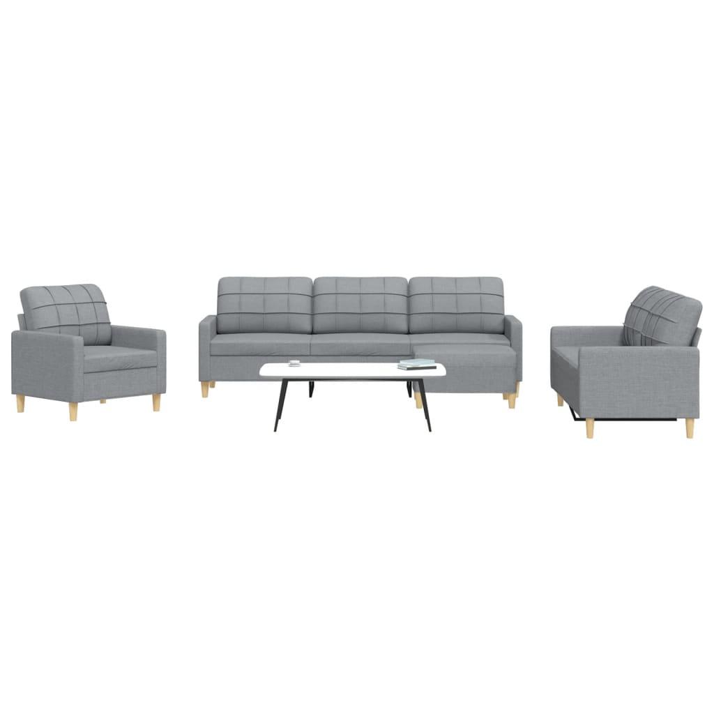 Sofasæt 4 dele med fodskammel stof lysegrå