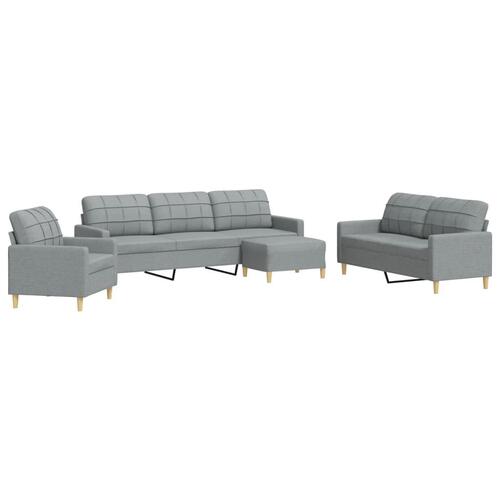 Sofasæt 4 dele med fodskammel stof lysegrå