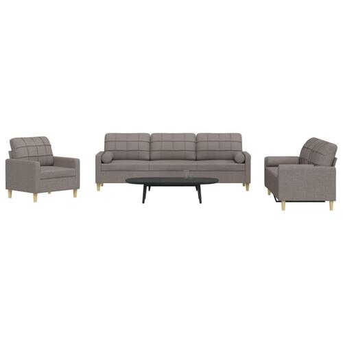 3 personers sofa med pyntepuder stof gråbrun