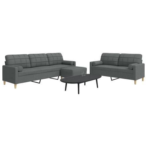 3 personers sofa med fodskammel og pyntepuder stof lysegrå
