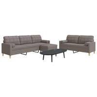 3 personers sofa med fodskammel og pyntepuder stof gråbrun