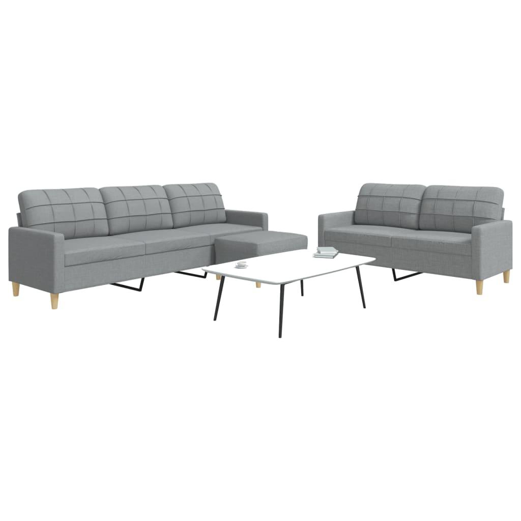3 personers sofa med fodskammel stof lysegrå