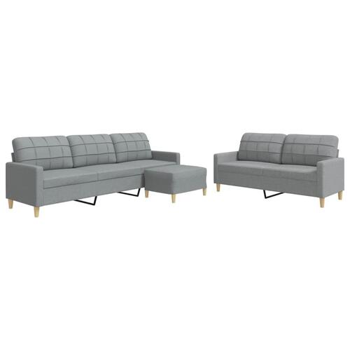 3 personers sofa med fodskammel stof lysegrå