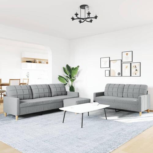 3 personers sofa med fodskammel stof lysegrå