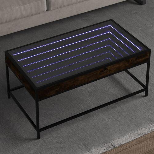 Sofabord med Infinity LED-lys 90x50x41 cm røget egetræsfarve