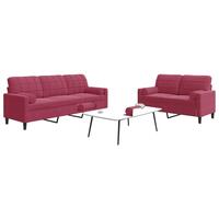 2 personers sofa med hynder og bolsterpuder velour vinrød