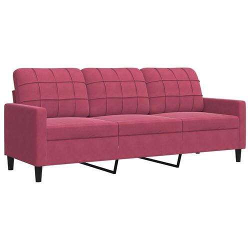 2 personers sofa med hynder og bolsterpuder velour vinrød