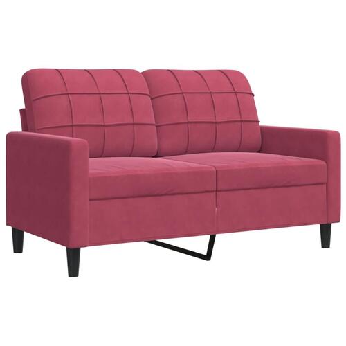 2 personers sofa med hynder og bolsterpuder velour vinrød