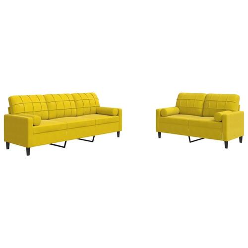 2 personers sofa med hynder og bolsterpuder velour gul