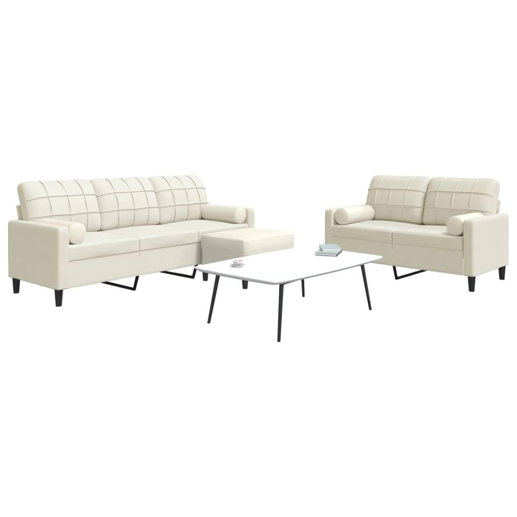 3 personers sofa med hynder og bolsterpuder velour cremefarvet