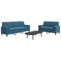 2 personers sofa med hynder og bolsterpuder velour blå