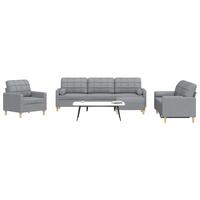 Sofasæt 4 dele med fodskammel og pyntepuder stof lysegrå