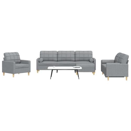 Sofasæt 4 dele med fodskammel og pyntepuder stof lysegrå
