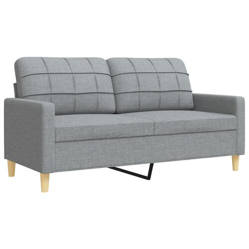 Sofasæt 4 dele med fodskammel og pyntepuder stof lysegrå