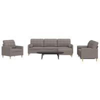 Sofasæt 4 dele med fodskammel og pyntepuder stof gråbrun