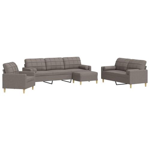 Sofasæt 4 dele med fodskammel og pyntepuder stof gråbrun
