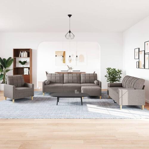 Sofasæt 4 dele med fodskammel og pyntepuder stof gråbrun