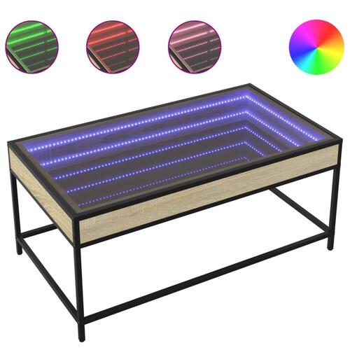 Sofabord med Infinity LED-lys 90x50x41 cm sonoma-eg
