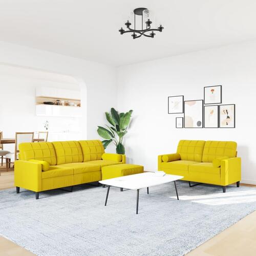 3 personers sofa med hynder og bolsterpuder velour gul