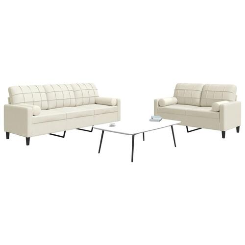 2 personers sofa med hynder og bolsterpuder velour cremefarvet