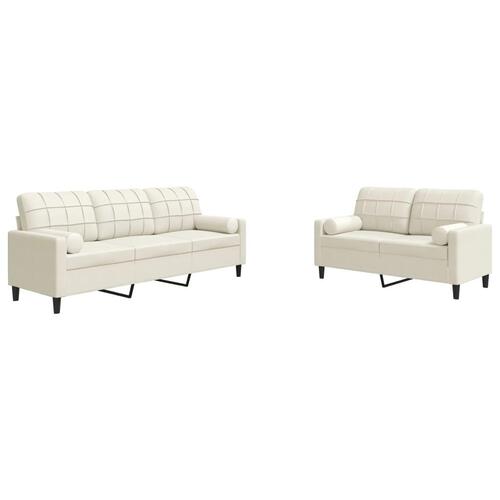 2 personers sofa med hynder og bolsterpuder velour cremefarvet