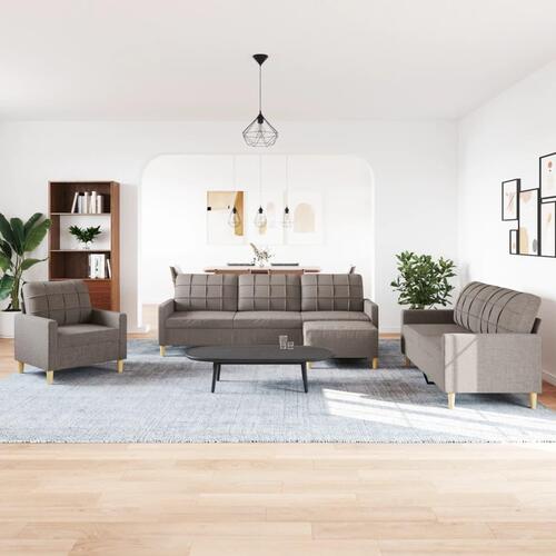 Sofasæt 4 dele med fodskammel stof gråbrun