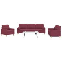 3 personers sofa med pyntepuder stof vinrød