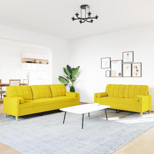 2 personers sofa med pyntepuder stof lysegul