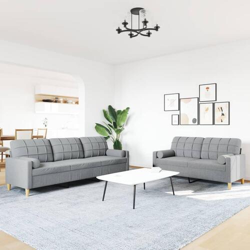 2 personers sofa med pyntepuder stof lysegrå